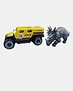 Metal Arabalı Jurassic Era Kauçuk Dinozor Seti Sarı
