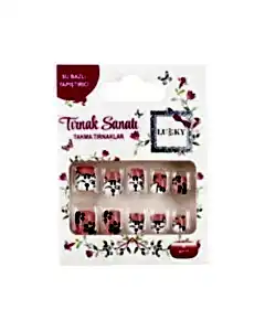 Lukky Kedi Baskılı Yapışkanlı Takma Tırnak Seti