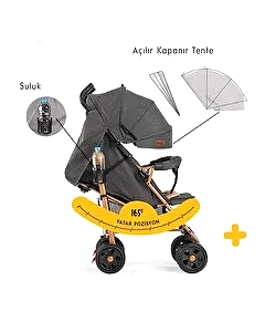 Rival Sweet Tam Yatar Baston Bebek Arabası Gold Antrasit RV111
