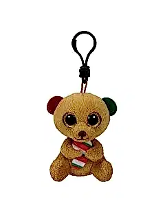 TY Beanie Boos Bella Brown Bear W/Candy Cane Clip