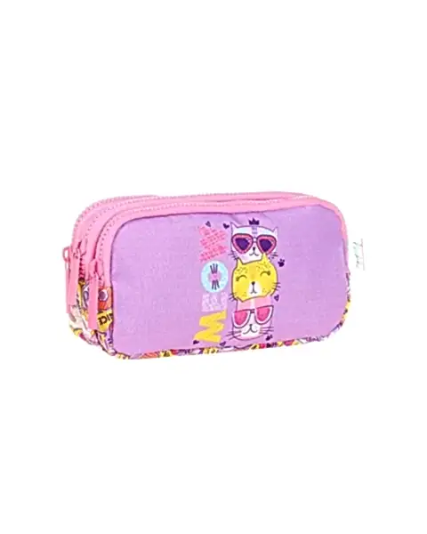 Kaukko Kids 3 Bölmeli Cute Face Cat Kalem Çantası