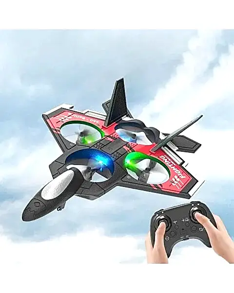 Uzaktan Kumanda 2.4 GHz LED Işıklı Jet Uçak Drone Kırmızı