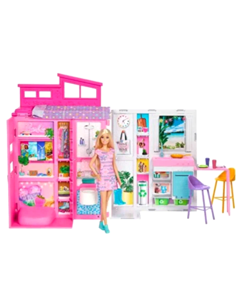 Barbie Portatif Tatil Evi Bebek ve Oyun Seti HRJ77