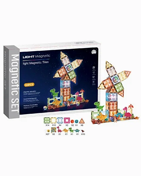 Magnetic Tiles 3D Mıktnatıslı Light Manyetik Yapı Blokları 82 Parça