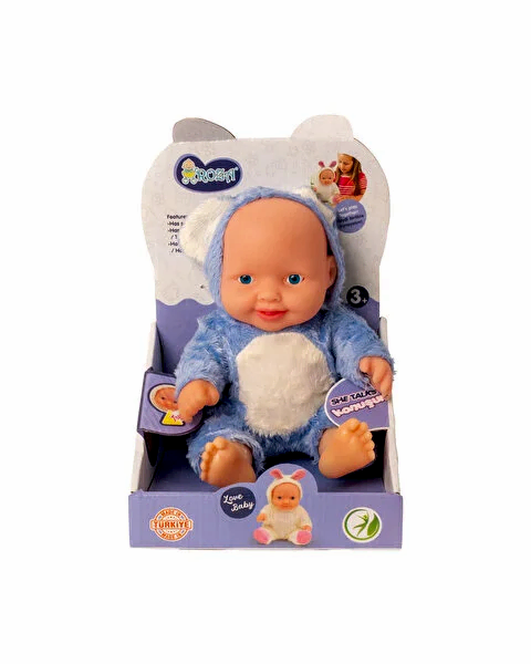 Ayı Kostümlü Sesli Roza Et Bebek Mavi