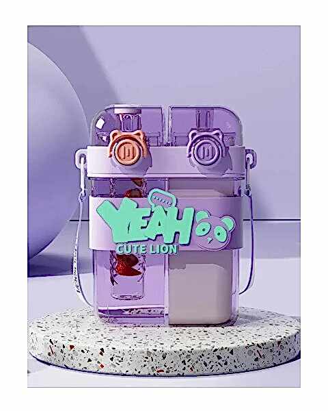 Yeah Askılı Çift Hazneli Çift Kapaklı Matara Mor