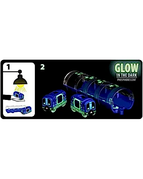 Brio Karanlıkta Parlayan Metro Treni ve Tünel