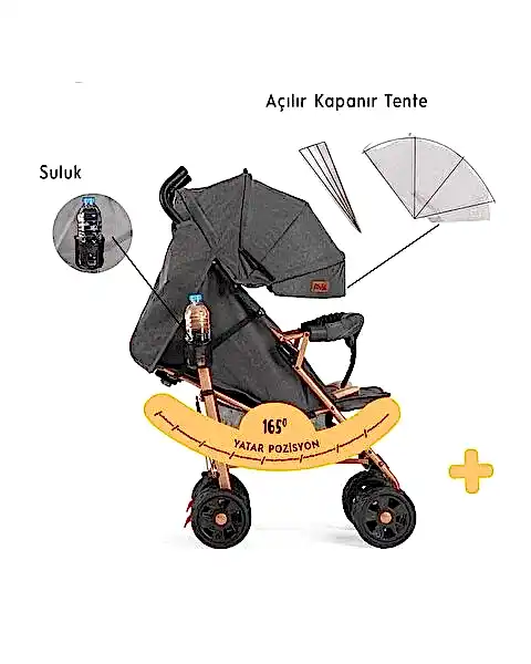 Rival Sweet Tam Yatar Baston Bebek Arabası Gold Antrasit RV111