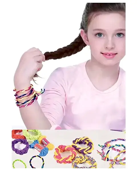 Renkli Boncuk ve İp Saç Bileklik Örgü Seti