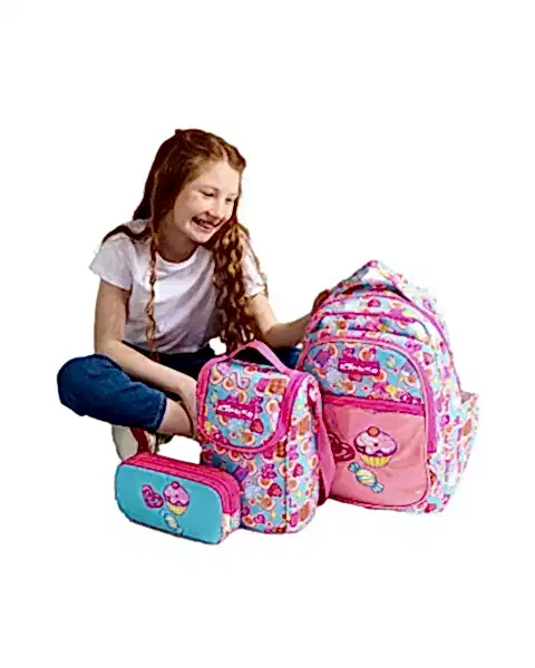 Kaukko Kids Aynalı Nakışlı Cupcake Pembe Okul Çantası