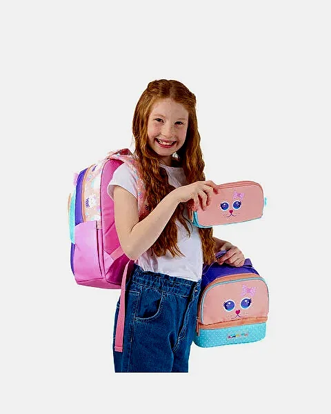 Kaukko Kids Cute Face Cat Okul Çantası