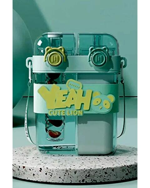 Yeah Askılı Çift Hazneli Çift Kapaklı Matara Mavi