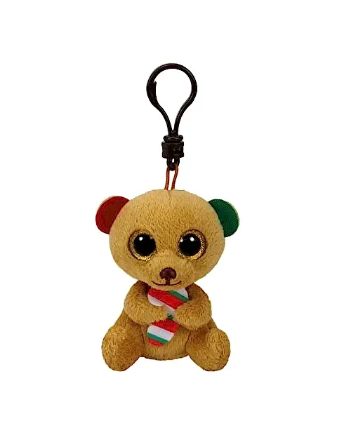 TY Beanie Boos Bella Brown Bear W/Candy Cane Clip