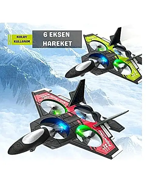 Uzaktan Kumanda 2.4 GHz LED Işıklı Jet Uçak Drone Yeşil